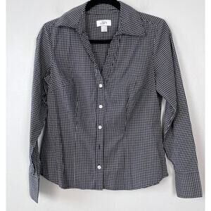 Loft Outlet Black & White Fitted Button-Down Shirt‎ Collared Long Sleeve Size 6